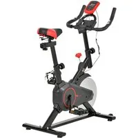 homcom vélo d'appartement avec écran lcd multifonctions training selle et guidon réglables poids volant inertie 6 kg acier noir et rouge