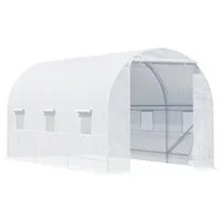 outsunny serre de jardin serre tunnel surface sol 9 m² 4,5l x 2l x 2h m châssis tubulaire renforcé 18 mm 6 fenêtres blanc