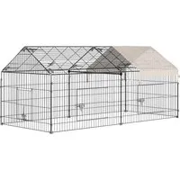 pawhut clôture pour petits animaux cage pour animaux domestiques cadre en métal galvanisé 4 piquets de sol inclus 220 x 103 x 103 cm noir et beige