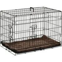 pawhut cage de transport pliante cages pour chien poignée, plateau amovible, coussin fourni 74,5l x 46l x 53h cm noir