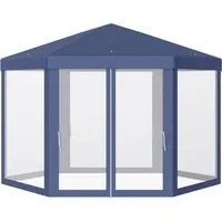 outsunny tonnelle barnum tente de réception hexagonale 10 m² style cosy métal polyester imperméabilisé bleu blanc