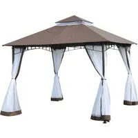outsunny tonnelle barnum style colonial double toit toile imperméable moustiquaires amovibles 3 x 3 x 2,7 m chocolat et blanc