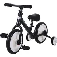 homcom vélo enfant draisienne 2 en 1 roulettes et pédales amovibles roues 11" hauteur selle réglable acier noir