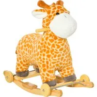 homcom jouet à bascule girafe et porteur sur roulettes 2 en 1 fonction sonore dim.63l x 38l x 63h cm