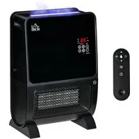 homcom chauffage humidificateur 2 en 1 avec éclairage led 3 couleurs 2000 w céramique ptc 3 modes, timer télécommande incluse abs noir