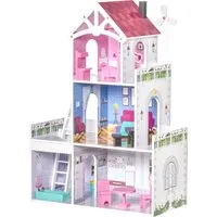 homcom maison de poupée 3 étages jeu d'imitation grand réalisme multi-équipements mdf 60 x 29 x 85 cm rose