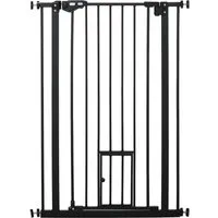 pawhut barrière de sécurité animaux de 104h cm avec porte fermeture automatique système de double verrouillage sans percage de 74 à 80 cm acier noir