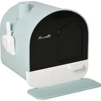 pawhut maison de toilette bac à litière pour chat avec porte battante, pelle et filtre inclus dim. 43l x 44l x 47h cm - vert