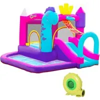 outsunny château gonflable avec toboggan, trampoline, piscine et panier pour enfants +3 ans - gonfleur dim. 300l x 270l x 200h cm multicolore