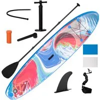 outsunny planche de stand up paddle gonflable planche antidérapante avec accessoires et sac de transport, dim. 320l x 76l x 15h cm, bleu et blanc