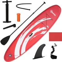 outsunny stand up paddle gonflable nombreux accessoires fournis pvc dim. 300l x 76l x 15h cm, rouge et blanc