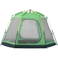 outsunny tente de camping familiale 6 personnes montage instantanée pop-up 4 fenêtres 2 portes dim. 320l x 320l x 176h cm  vert gris