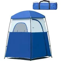 outsuuny tente cabine de douche portable pour camping 1-2 personnes sac de transport inclus étanche oxford dim. 167l x 167l x 224h cm bleu et blanc