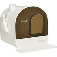pawhut maison de toilette bac à litière pour chat avec porte battante, pelle et filtre inclus dim. 43l x 44l x 47h cm - blanc et noir