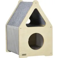 pawhut niche pour chat 2 niveaux design scandinave avec tissu amovible et 2 coussins - 48 x 37,5 x 60 cm gris et bois naturel