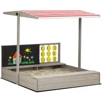 outsunny bac à sable carré en bois pour enfants avec bancs toit réglable tableau et jeux  114 x 113 x 110 cm gris   aosom france
