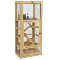 cage pour rongeurs petits animaux en bois 5 niveaux - échelle, niche, balançoire, plateau amovible, abreuvoir