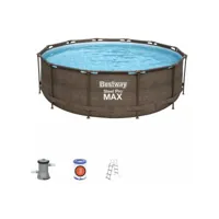piscine hors-sol tubulaire bestway steel pro max - 366x100cm - épurateur à cartouche de 2 006 l/h + échelle - marron