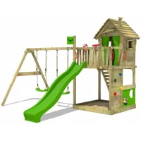 fatmoose - aire de jeux portique bois happyhome avec balançoire et toboggan maison enfant exterieur avec bac à sable, échelle d'escalade &
