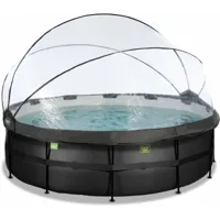 piscine exit black leather ø450x122cm avec pompe filtrante à sable et dôme - noir