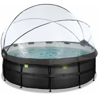 piscine exit black leather ø427x122cm avec pompe filtrante à sable et dôme et pompe à chaleur - noir