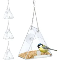 relaxdays - mangeoire à oiseaux, lot de 4, distributeur nourriture, acrylique, suspendre, fenêtre, 13 x 12,5 x 7,5 cm, transparent