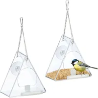 relaxdays - mangeoire à oiseaux, lot de 2, distributeur nourriture, acrylique, suspendre, fenêtre, 13 x 12,5 x 7,5 cm, transparent
