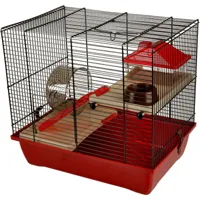 animallparadise - cage enzo . 41.5 x 28.5 x 38 cm. model 2. pour hamster. rouge