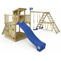 wickey - aire de jeux portique smart nest avec balançoire & toboggan, maison sur pilotis avec bac à sable, échelle à grimper & accessoires de jeu