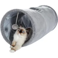 l&h-cfcahl - jouet tunnel pour chat en daim, grand tunnel a chat pliable avec 2 trous et boule suspendue pour chats chatons lapins dia30 67cm