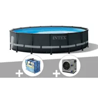 kit piscine tubulaire intex ultra xtr frame ronde 4,88 x 1,22 m + bâche à bulles + pompe à chaleur