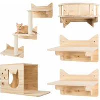 cadre mural pour chat en pin - lot de 5 meubles muraux pour chat, étagères et perchoirs pour murs, échelle en sisal, marches pour chat et plateforme de voyage pour chat