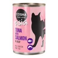 6x400g cosma thai/asia en gelée thon, saumon - pâtée pour chat