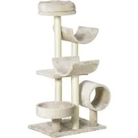 pawhut  arbre à chats multi-équipements griffoirs grattoirs plates-formes + tunnel + jouet suspendu dim. 50l x 40l x 105h cm beige