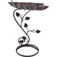 outsunny abreuvoir bain d'oiseaux sur pieds pièce de décoration extérieure en forme de feuille pour jardin en métal 38,5 x 31 x 54 cm