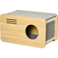 pawhut maison pour chat niche pour chat forme de boite poste de radio avec 2 coussins - 70 x 40 x 40 cm