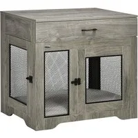 pawhut cage pour chien cage pour animaux cage chien 2 portes 1 tiroir structure en acier avec coussin lavable 80 x 58 x 75 cm gris