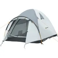 outsunny tente de camping 3-4 personnes imperméable fenêtres à mailles double couche portable 350 x 150 x 128 cm gris    aosom france