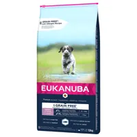 lots économiques eukanuba - grain free puppy large breed avec du saumon (2 x 12 kg)