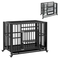 cage pour chien animaux cage de transport sur roulettes pliable 3 portes verrouillables plateau amovible acier noir