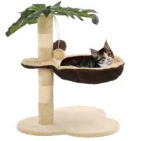 arbre à chat avec griffoir en sisal 50 cm beige et marron