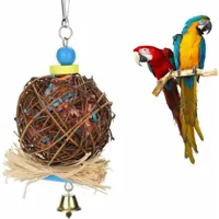 memkey - jouet de perroquet d'oiseau,jouet à mâcher d'oiseau, boule de rotin naturel avec bandes de papier et cloche en métal,jouets de perroquet