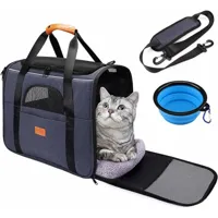 l&h-cfcahl - sac transport chat chien, caisse de transport chat pliable, cage transport chat portable et respirant avec laisse de sécurité intérieure