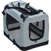 fudajo - caisse de transport grise pliable pour animaux domestiques, s (50x34x36cm) poignée couverture - grau