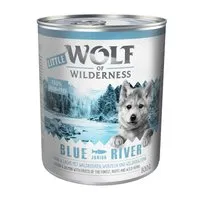 24x800g junior blue river, poulet, saumon wolf of wilderness - pâtée pour chien