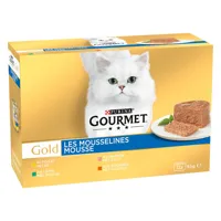 24x85g les mousselines : lot mixte (lapin, poulet, poisson, reins) gold gourmet nourriture humide pour chat